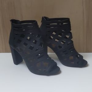 Black Bootie Open toe heels lattice heels